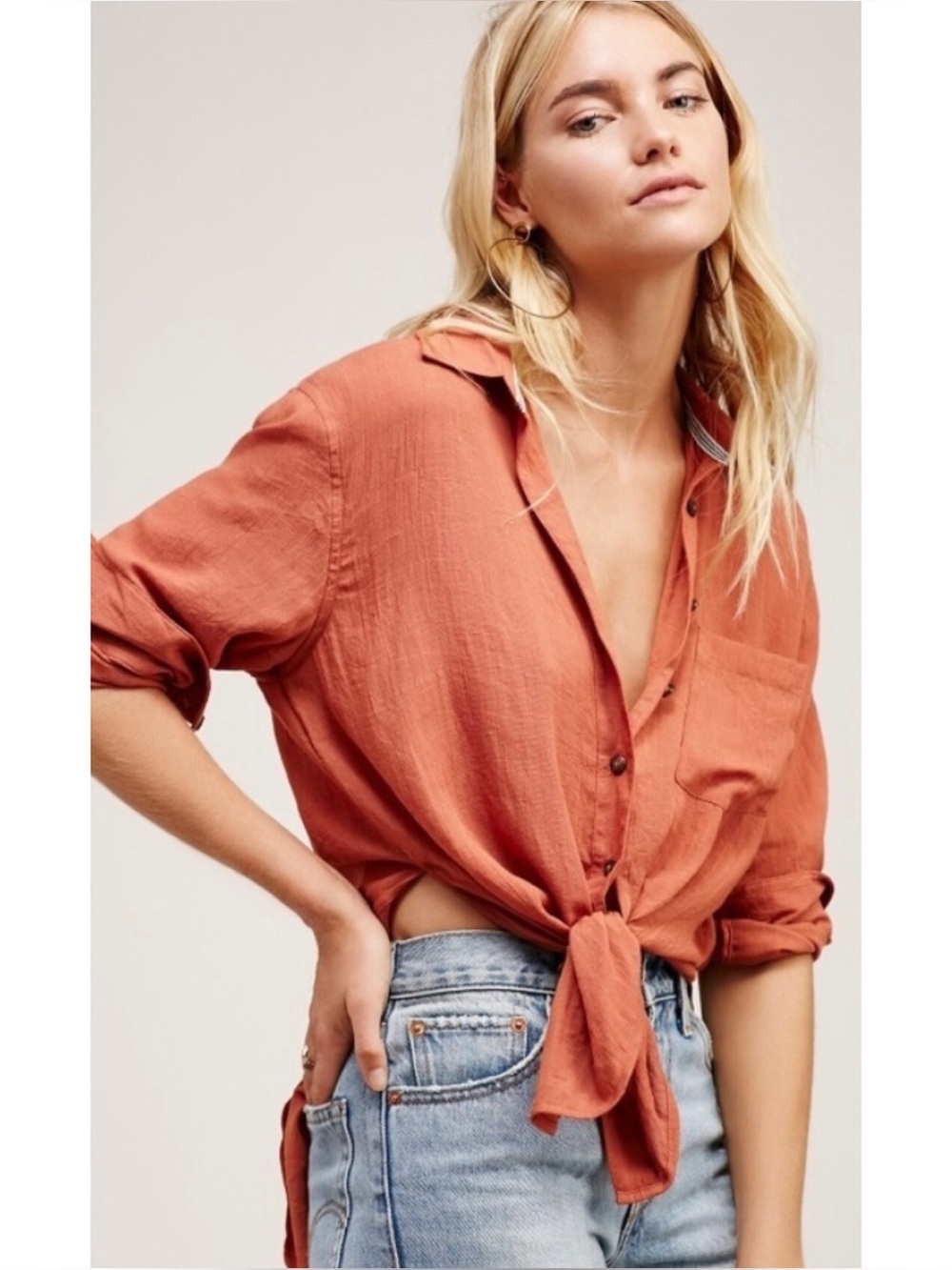 Free People That’s A Wrap Button Up Long Sleeve Hi-Low Top